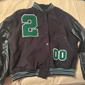 Boohoo Black and Green Varsity Jacket